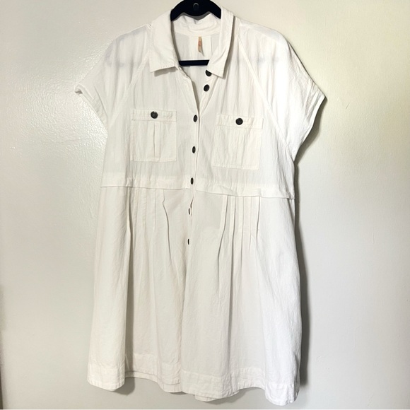 Free People White Ronnie Cotton Poplin Mini Shirtdress Button Down Sz XL - Picture 2 of 6